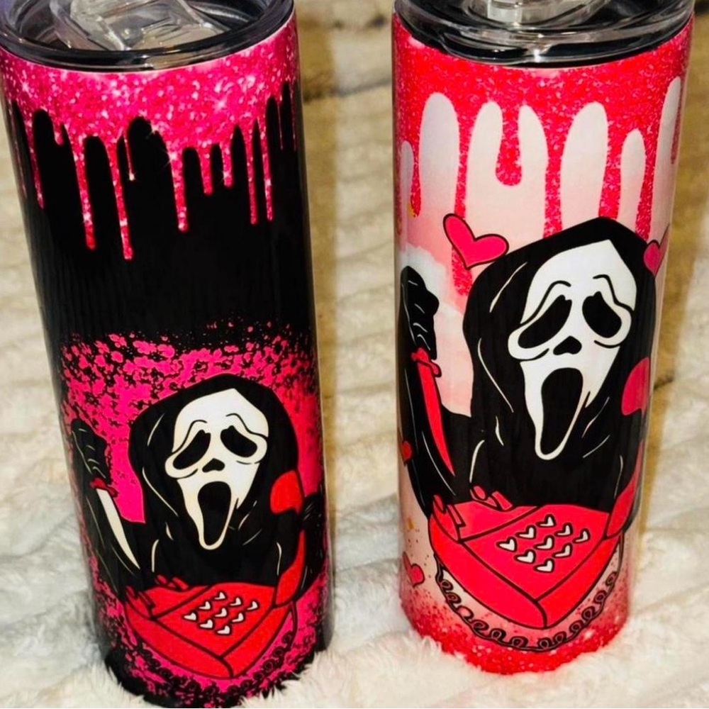 Scream Themed Pink and Black Tumblers